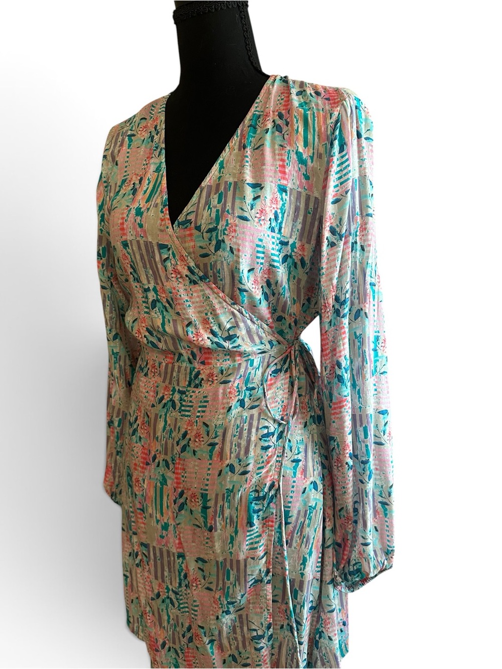 Floral Wrap Robe in Teal and Coral Print